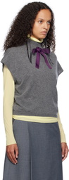 AO Yes Gray Ribbon Tie Cropped Knit Vest