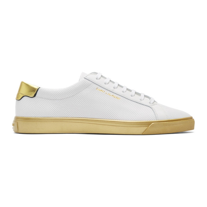Photo: Saint Laurent White and Gold Andy Sneakers