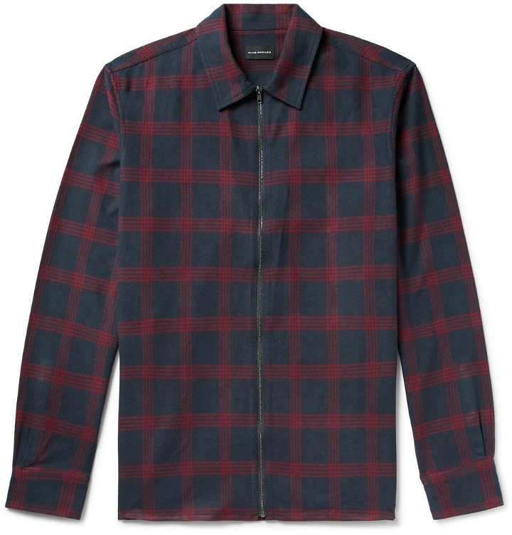 Photo: Club Monaco - Checked Cotton-Flannel Zip-Up Shirt Jacket - Burgundy