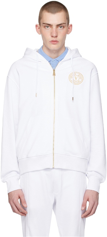 Photo: Versace Jeans Couture White V-Emblem Hoodie