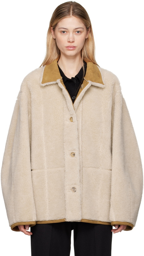 Photo: LE17SEPTEMBRE Tan Spread Collar Faux-Shearling Jacket