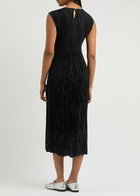 Eileen Fisher Jewel Plissé Silk Midi Dress Black