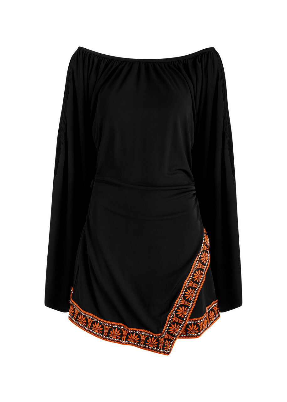 sachin and babi light blue dress Long Black Siren Dress with Embroidered Off-Shoulder Details – ALBINA DYLA main image 0