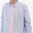 Portuguese Flannel Men's Belavista Stripe Button Down Oxford Shirt in White/Blue