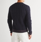 Incotex - Stripe-Trimmed Cable-Knit Virgin Wool Sweater - Blue