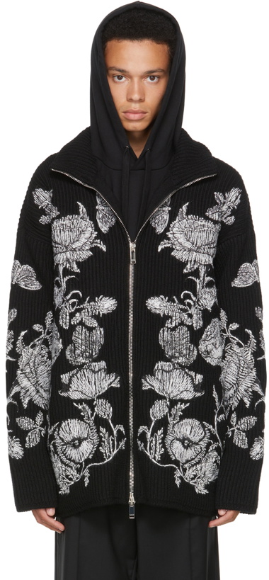 Photo: Valentino Black Knit Dark Blooming Zip-Up Sweater