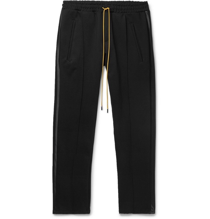 Photo: Rhude - Slim-Fit Tapered Cropped Satin-Trimmed Stretch-Jersey Sweatpants - Men - Black