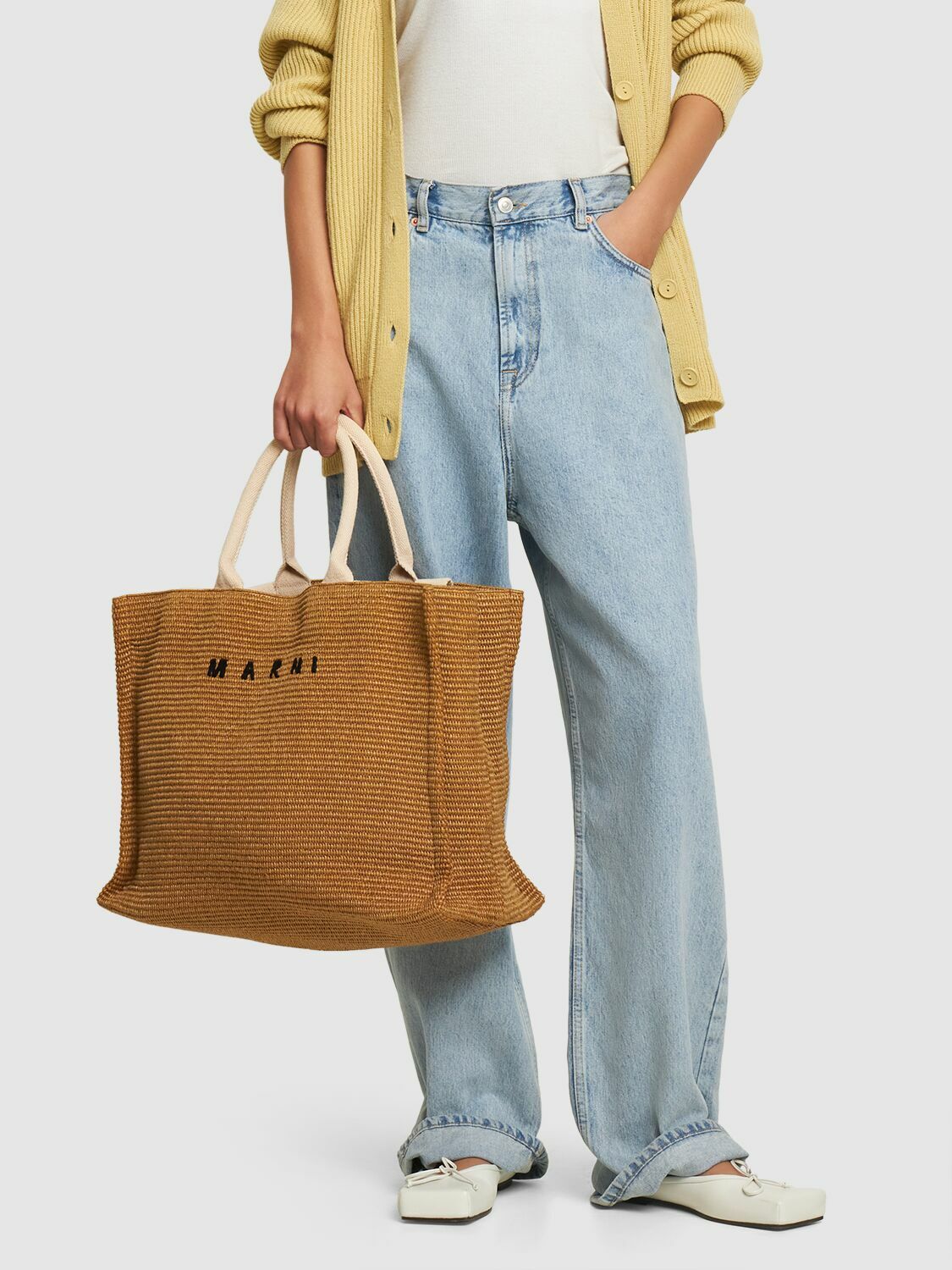 MARNI - Large Logo Raffia Effect Tote Bag Marni