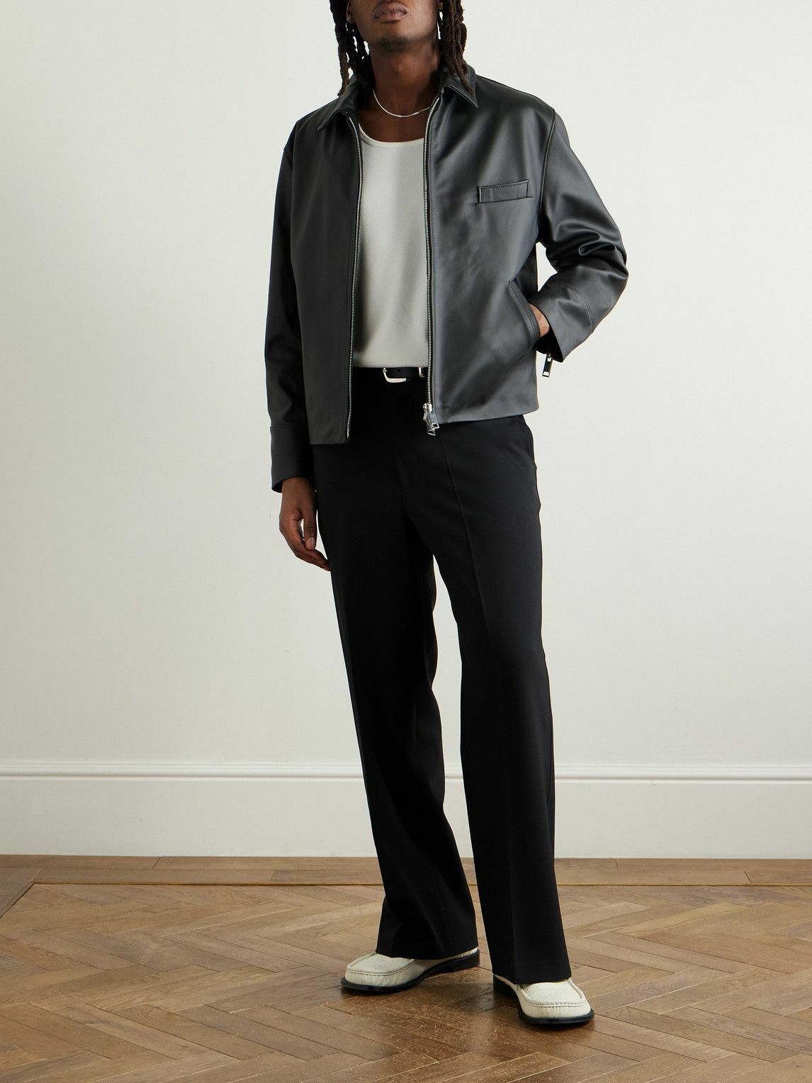SECOND / LAYER - Leather Biker Jacket - Black