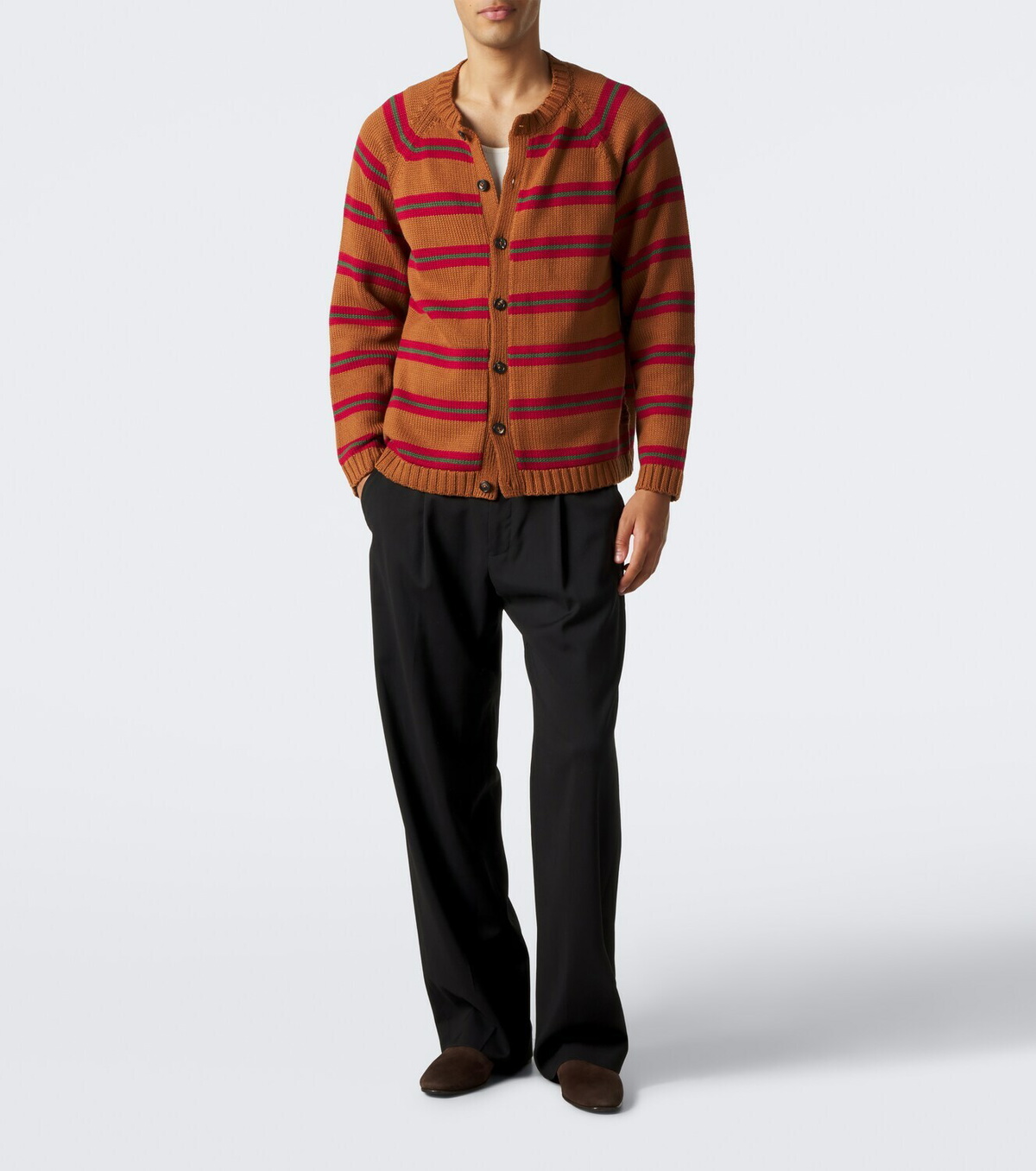 Bode Holly striped cotton and wool cardigan
