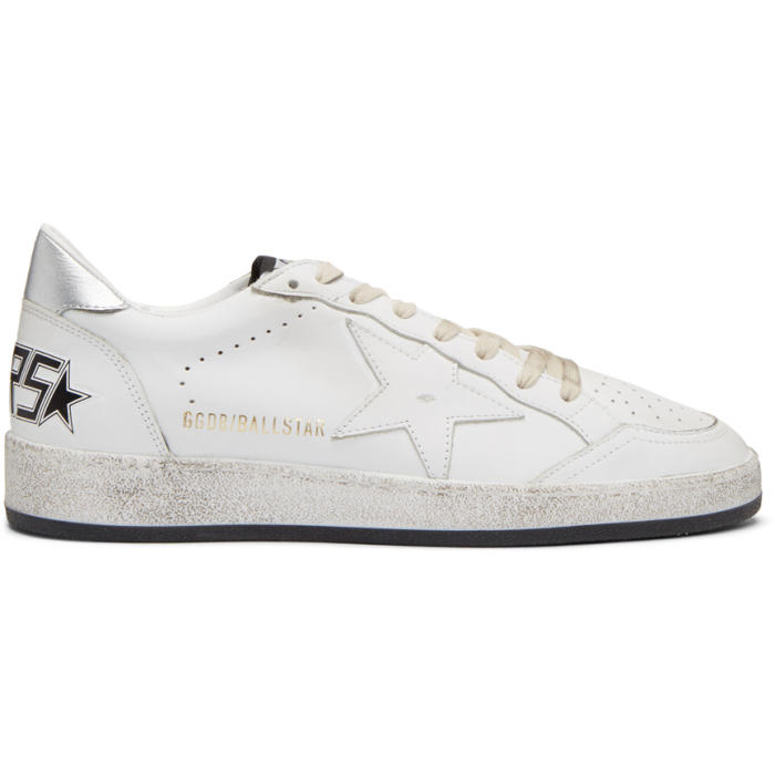 Golden Goose White and Silver Ball Star Sneakers 