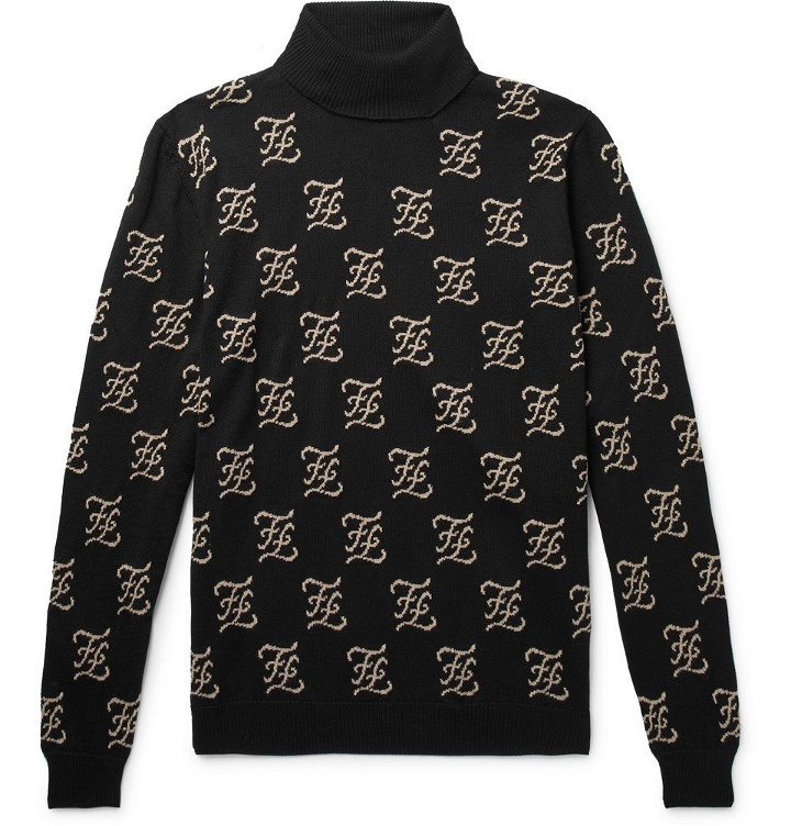 Photo: Fendi - Logo-Jacquard Wool Rollneck Sweater - Black