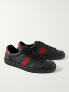 GUCCI - Ace Webbing-Trimmed Leather Sneakers - Black