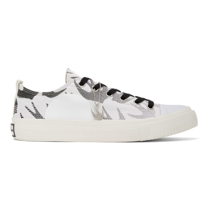 Photo: McQ Alexander McQueen White and Black Plimsoll Low Sneakers