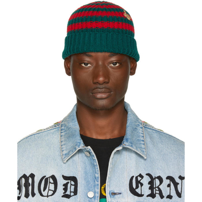 Gucci Red and Green Striped Wool Beanie Gucci