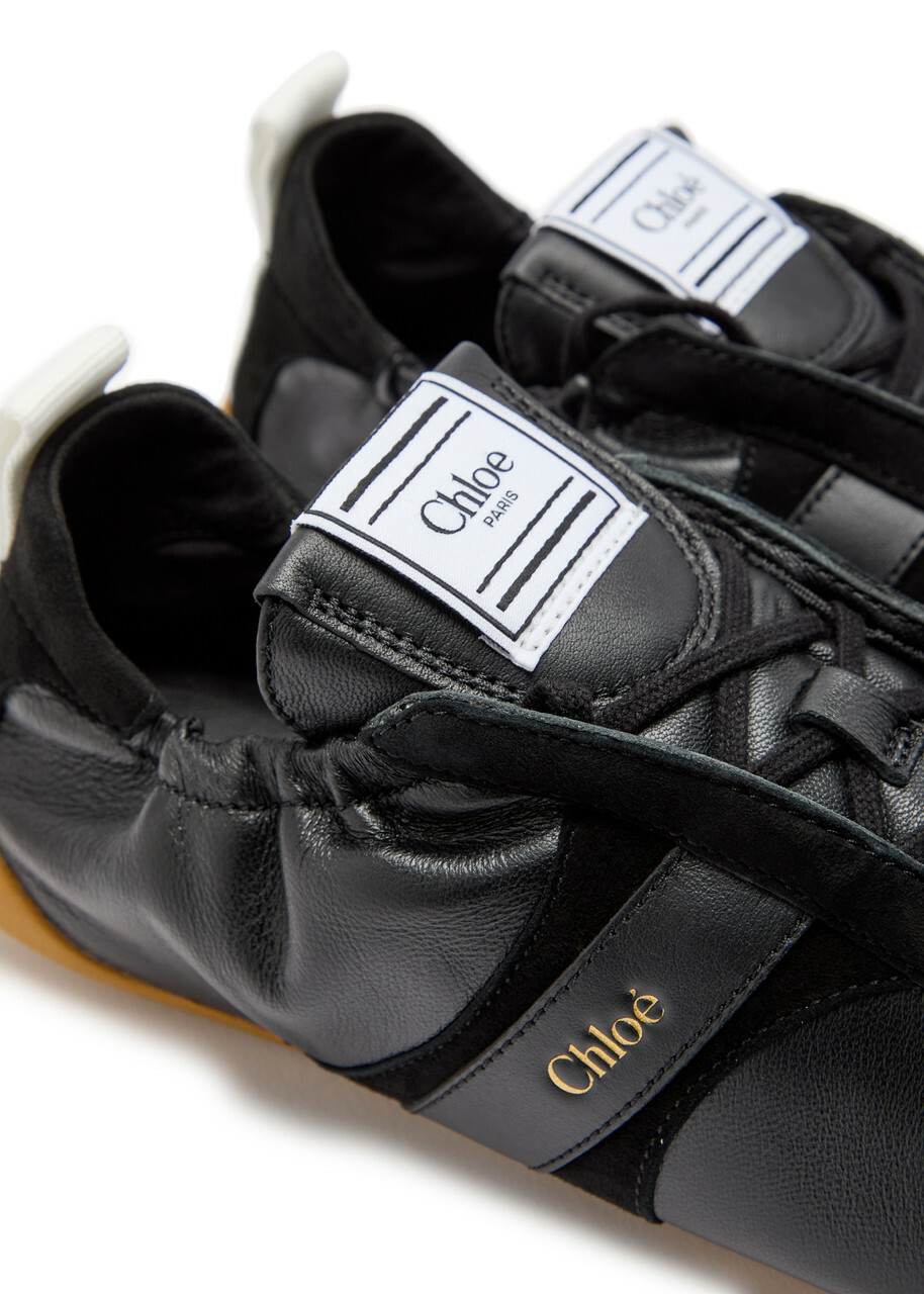 Chloe Kick Panelled Grained Leather Sneakers Black