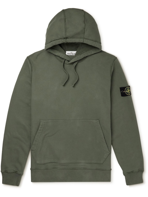 Photo: Stone Island - Logo-Appliquéd Cotton-Jersey Hoodie - Green