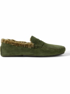 Manolo Blahnik - Kensington Shearling-Lined Suede Slippers - Green