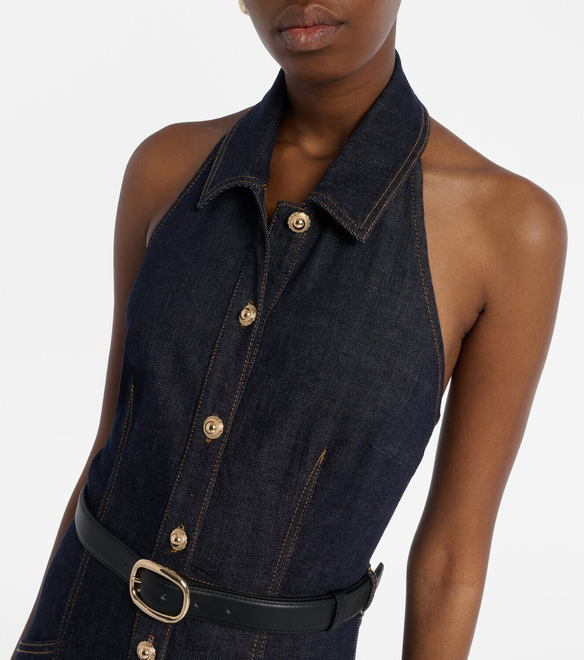 Self-Portrait Halterneck denim midi dress