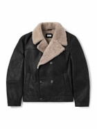 Brunello Cucinelli - Double-Breasted Shearling Biker Jacket - Black