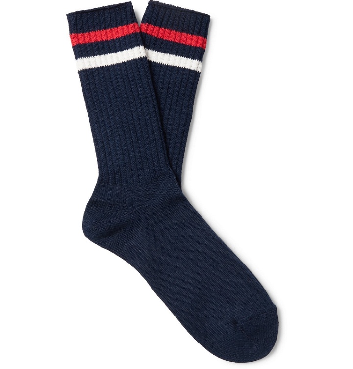 Photo: Beams Plus - Schoolboy Striped Cotton-Blend Socks - Blue
