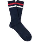 Beams Plus - Schoolboy Striped Cotton-Blend Socks - Blue