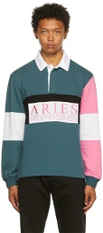 Aries Blue & Pink Colorblocked Rugby Long Sleeve Polo