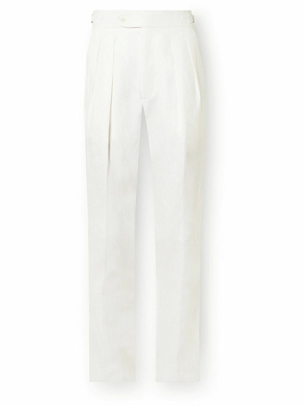Photo: Richard James - Tapered Pleated Linen Trousers - White