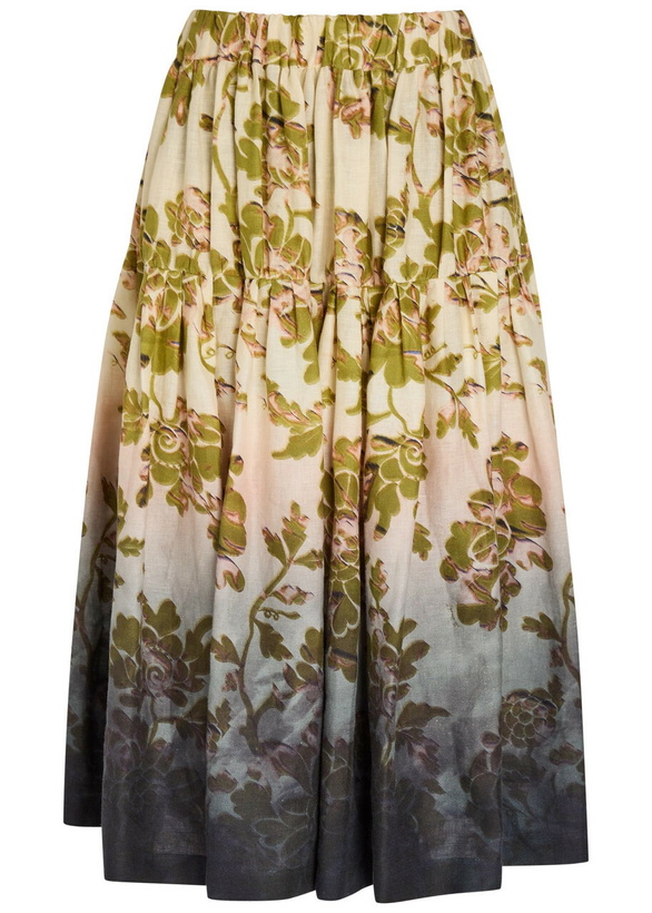 Photo: LA Double J Gala Floral-print Linen Midi Skirt Black