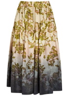 LA Double J Gala Floral-print Linen Midi Skirt Black