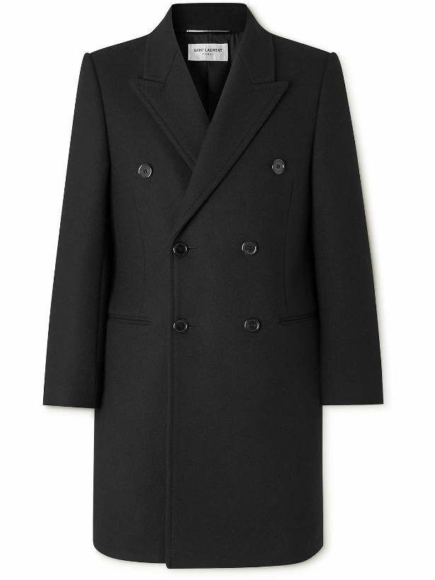 Photo: SAINT LAURENT - Double-Breasted Wool Overcoat - Black