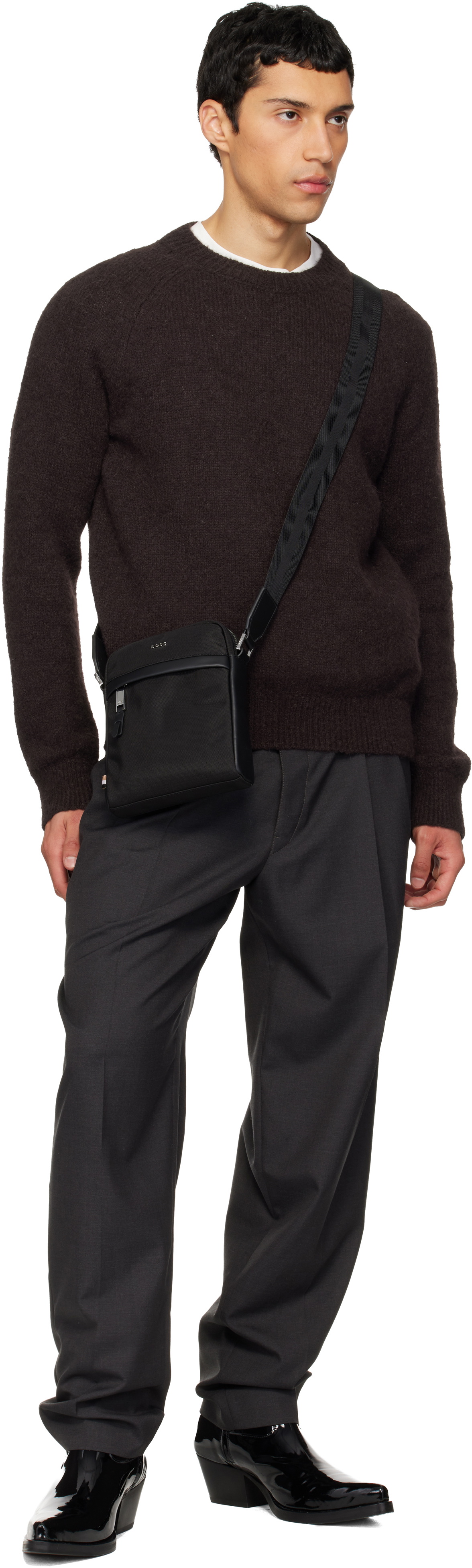 BOSS Black Leather-Trimmed Reporter Bag