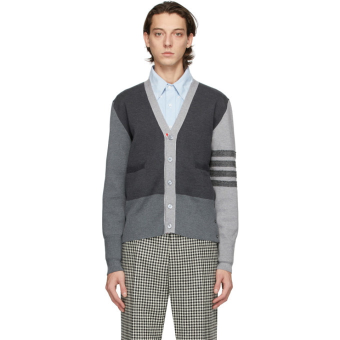 Photo: Thom Browne Grey Merino Funmix 4-Bar Cardigan