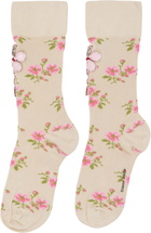 Simone Rocha Beige Tiny Flower Jacquard Embellished Ankle Socks
