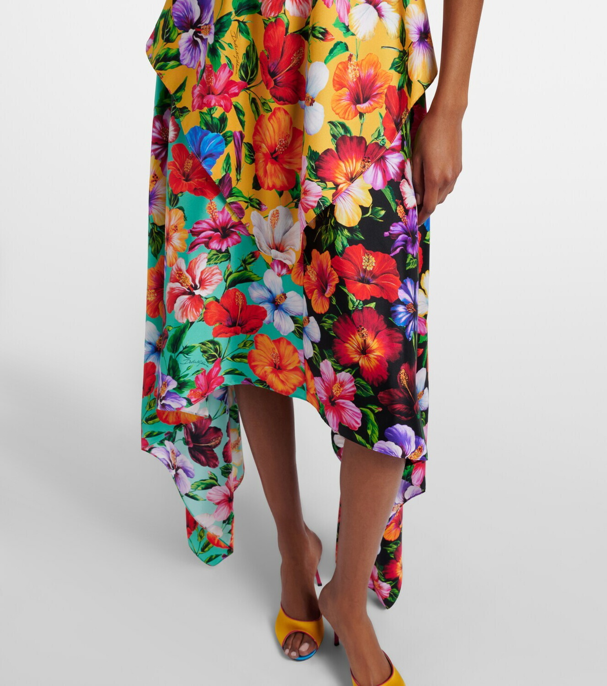 Dolce&Gabbana Floral one-shoulder silk midi dress