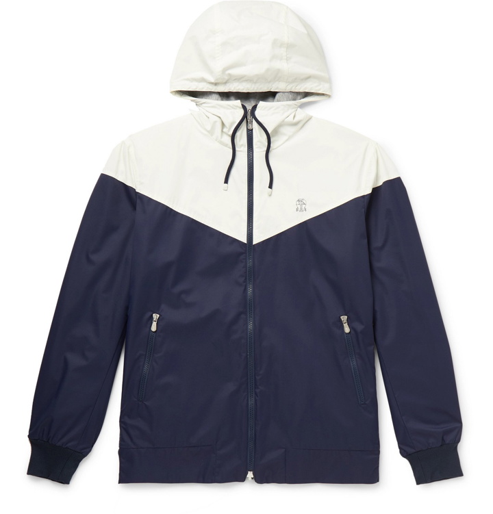 Photo: Brunello Cucinelli - Reversible Panelled Shell Hooded Jacket - Blue