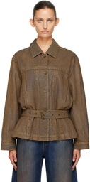 KNWLS Brown Oversized Gloss Coated Denim Jacket