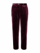 Oliver Spencer - Fishtail Slim-Fit Cotton-Velvet Suit Trousers - Burgundy
