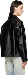 Commission Black Curve Flap Leather Jacket
