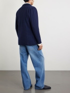 Inis Meáin - Double-Breasted Striped Wool, Cashmere and Cotton-Blend Blazer - Blue