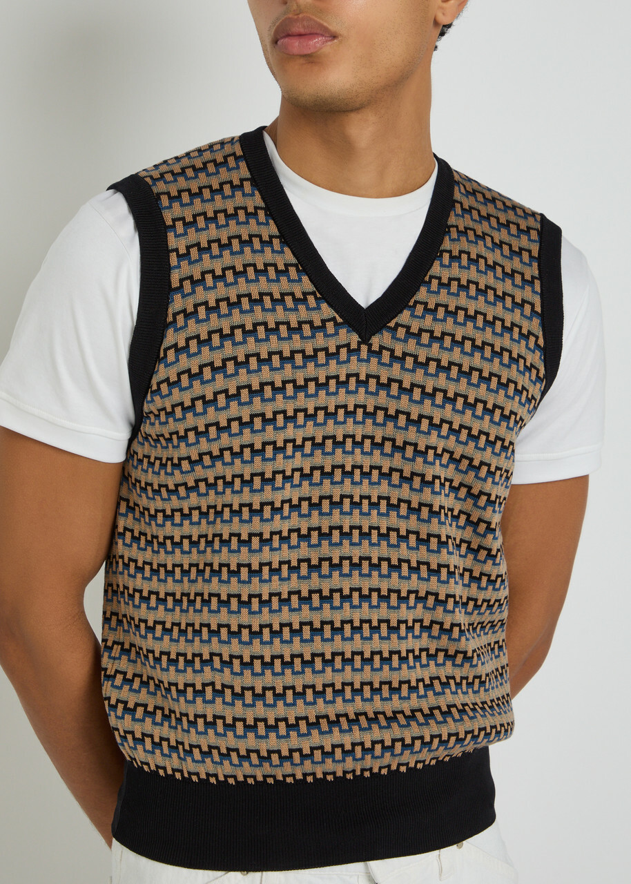 Lemaire Patterned V-neck Cotton-knit Vest Multicoloured 1