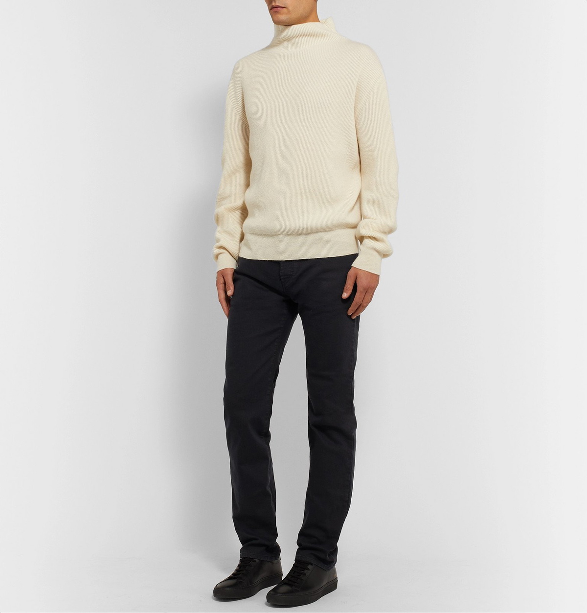 The Row Daniel Ribbed Cashmere Mock Neck Sweater Cream The Row