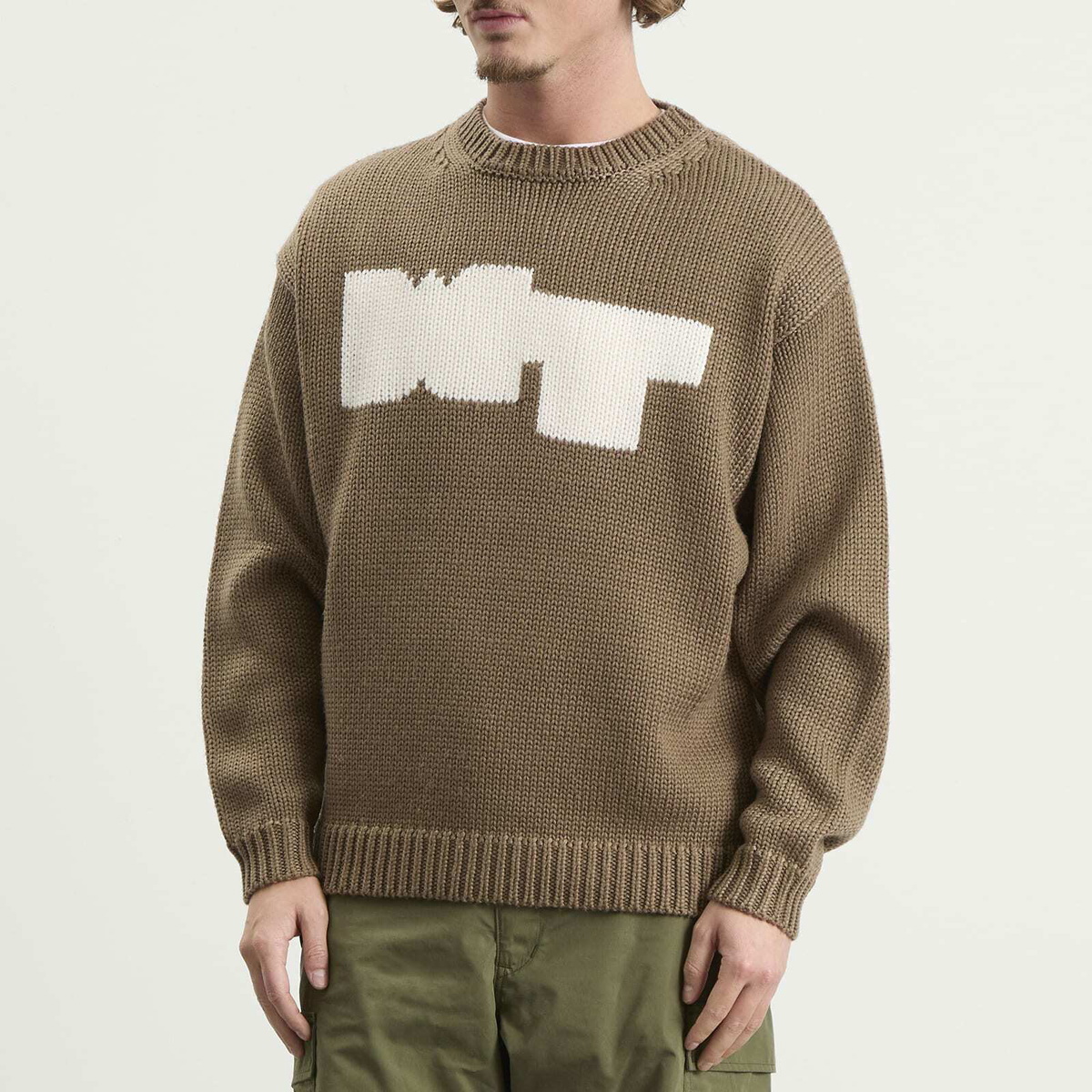 WTAPS Men's Intarsia Knit Sweater in Greige
