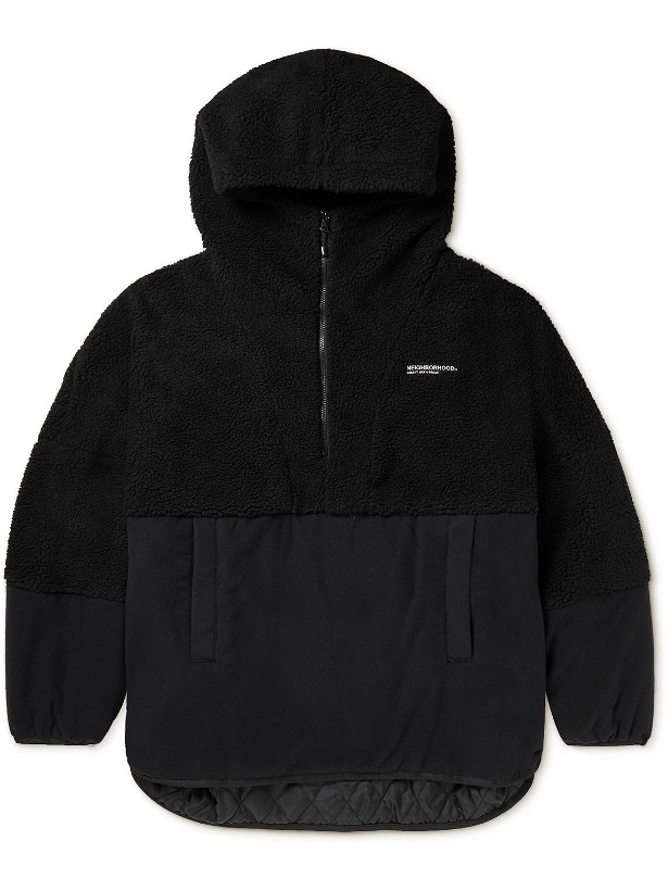 Photo: Neighborhood - Logo-Embroidered Fleece Half-Zip Hooded Jacket - Black