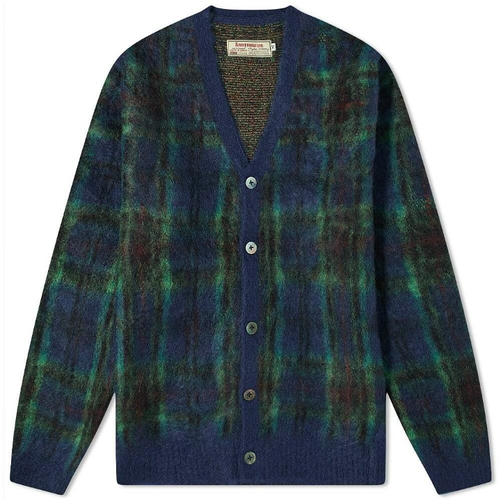 Photo: Anonymous Ism Men's Mohair Check Cardigan in Navy
