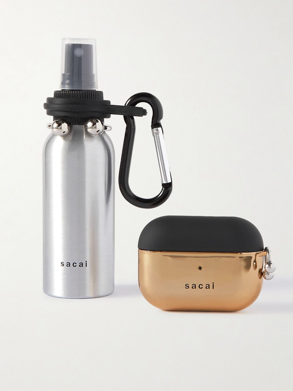 Sacai - Logo-Print Steel Water Bottle and Gold-Tone AirPods Pro