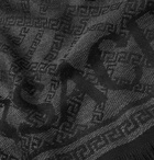 Versace - Fringed Logo-Intarsia Wool Scarf - Men - Black