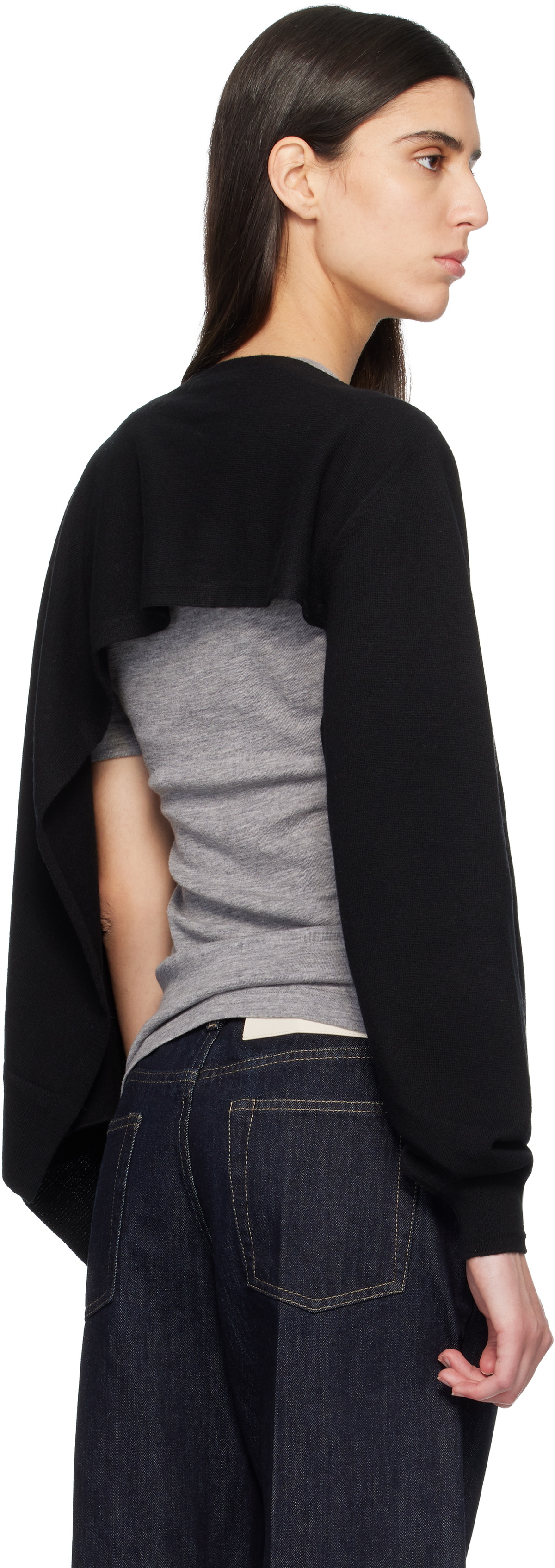 Jil Sander Black Cape One Sleeve Sweater