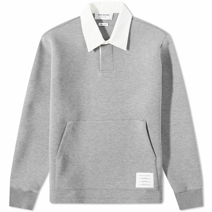Photo: Thom Browne Men's Contrast Collar Long Sleeve Polo Shirt in Med Grey