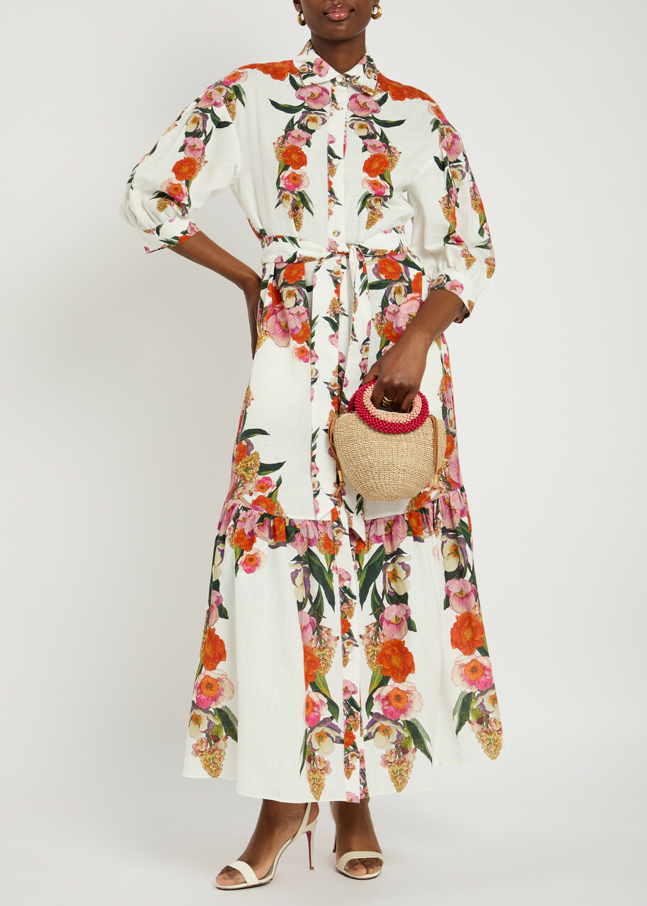 Borgo DE Nor Bianca Floral-printed Linen-blend Midi Dress Multicoloured